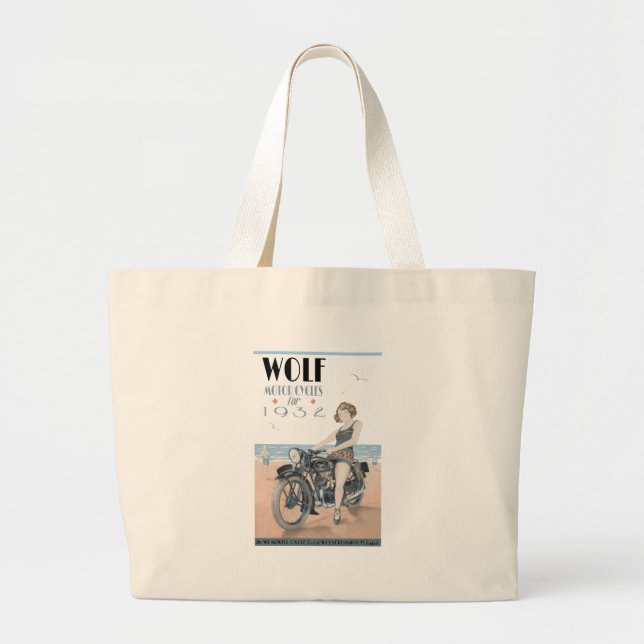 Wolf Motorcycles Large Tote Bag (Front)