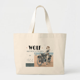 Wolf Motorcycles Poster Vintage Large Tote Bag