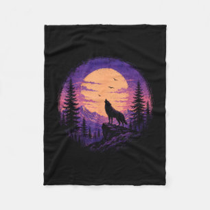 Wolf mountain forest moon wilderness nature fleece blanket