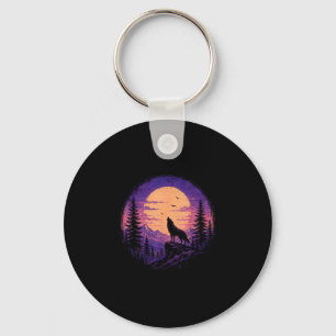 Wolf mountain forest moon wilderness nature key ring