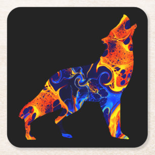 WOLF NEON ABSTRACT PAINT SQUARE PAPER COASTER