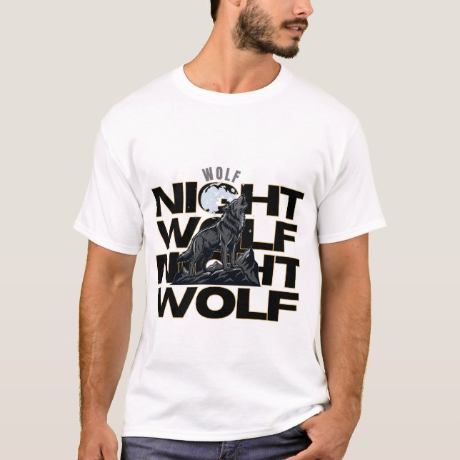 Wolf Night Howling Wolf Moon Design T-Shirt (Front)