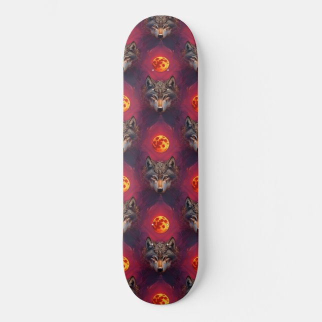 Wolf of the Blood Moon AI Fantasy Pop Art Skateboard (Front)