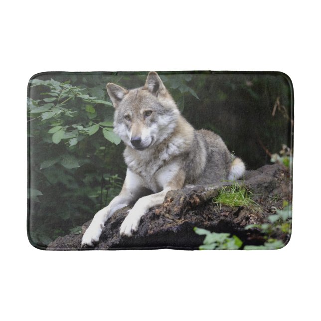 Wolf on a Ledge Bathroom Bath Mat (Front)
