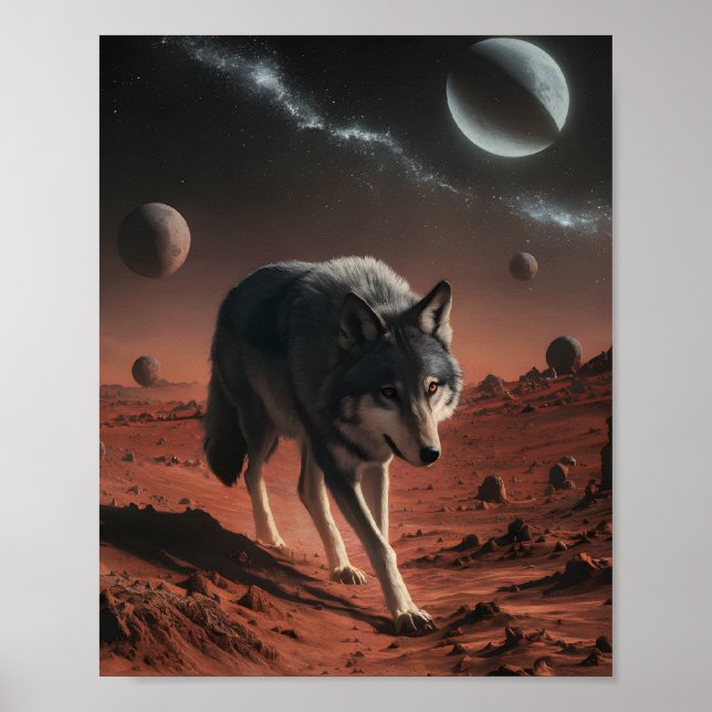 Wolf on Alien Planet space Poster (Front)
