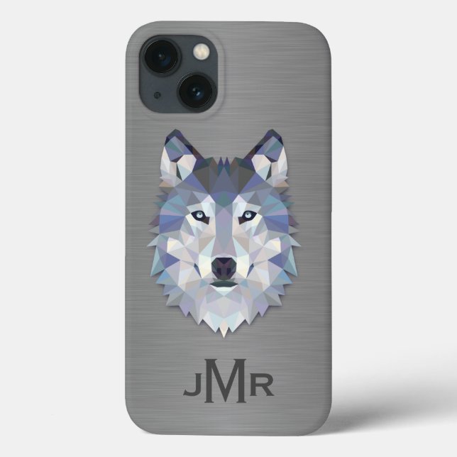 Wolf on Brushed Steel Metal Effect Monogram Case-Mate iPhone Case (Back)