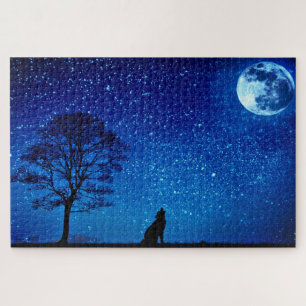 Wolf on Full Moon Night Jigsaw Puzzle
