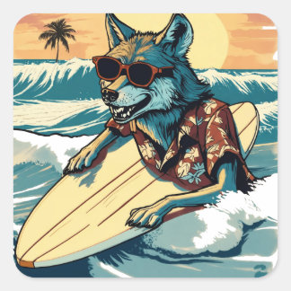 WOLF ON HAWAII BEACH FOR SUMMER VACATION SQUARE STICKER