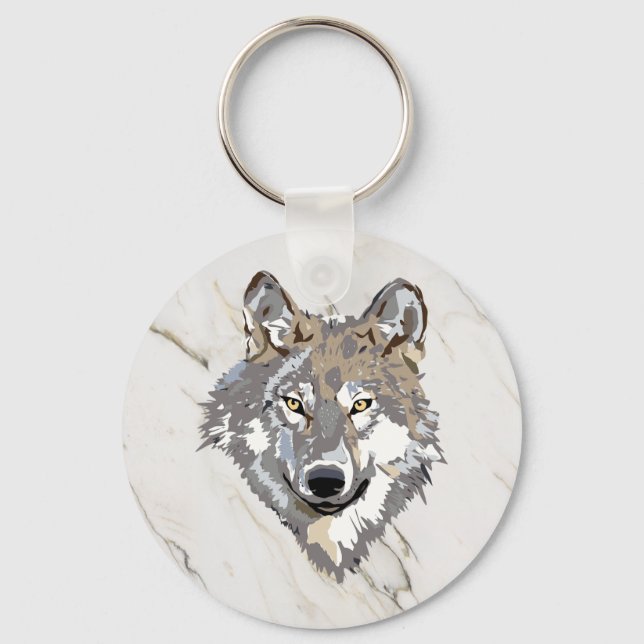Wolf On Marbled  Key Ring (Front)