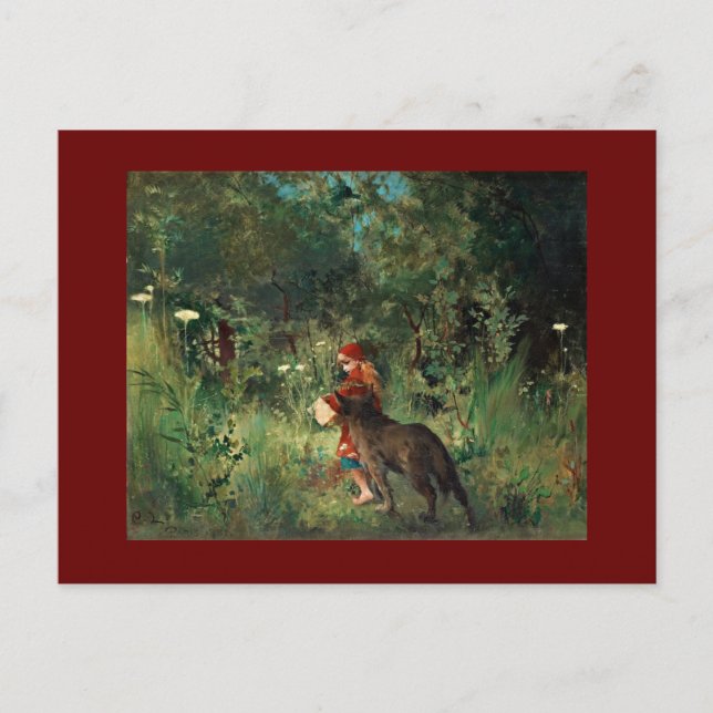 Wolf on Path with Red Postcard (Front)