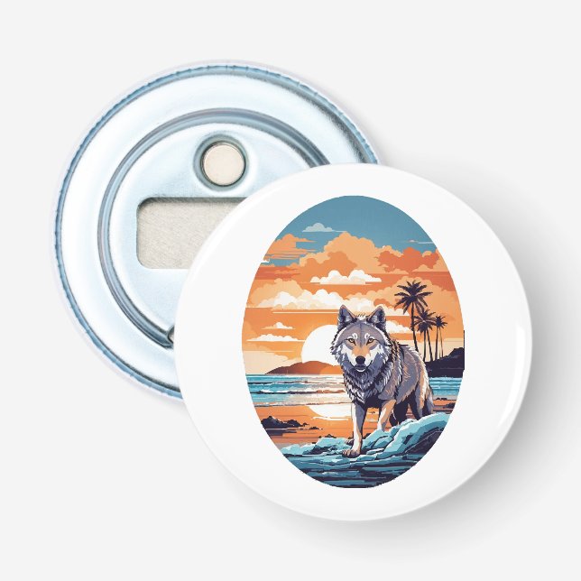 Wolf on the Beach Bottle Opener (Front)