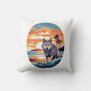 Wolf on the Beach Cushion