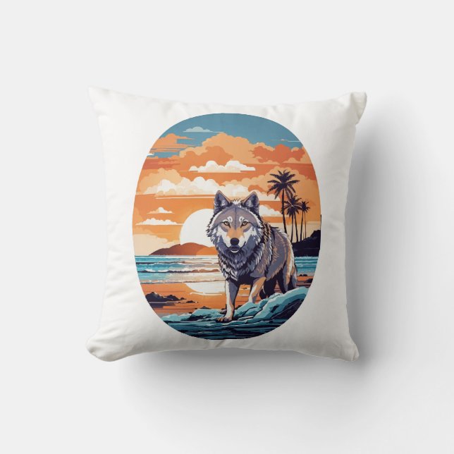 Wolf on the Beach Cushion (Front)