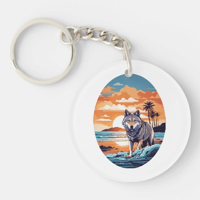Wolf on the Beach Key Ring (Front)