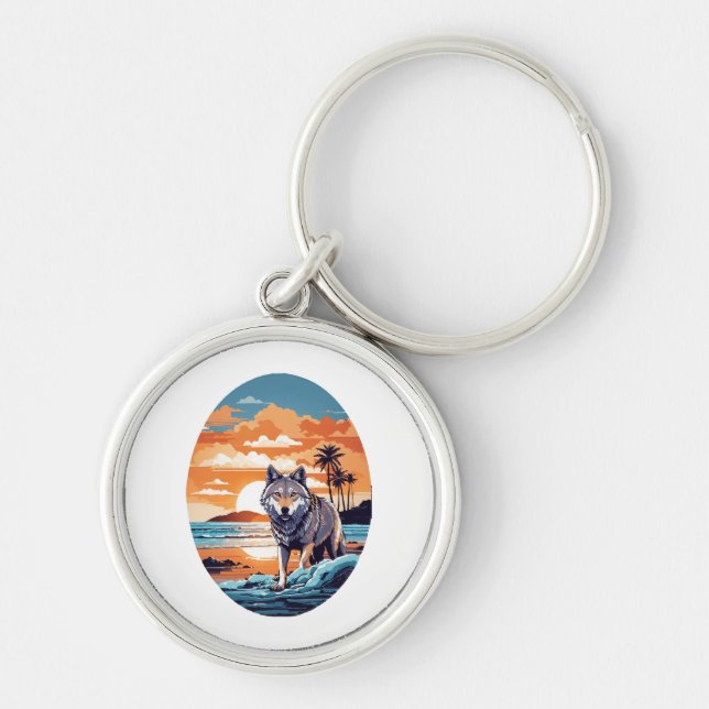 Wolf on the Beach Key Ring (Front)