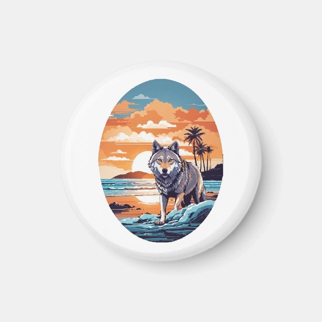 Wolf on the Beach Magnet (Front)