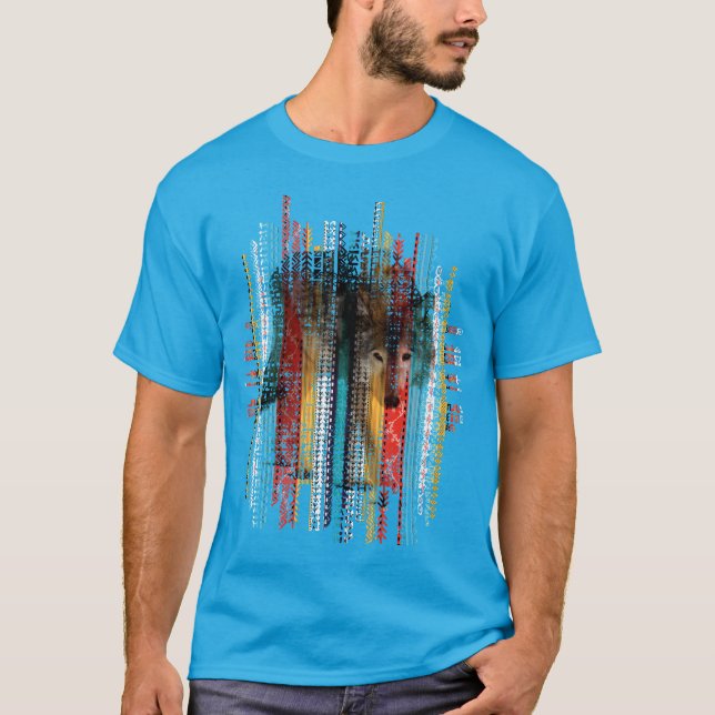 Wolf  on tribal ethnic pattern texture T-Shirt (Front)