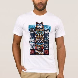 Wolf Owl Bear Totem Pole Tribal Geometric Animal T-Shirt