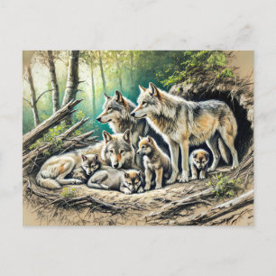 Wolf Pack at the Den with Pups Postcard