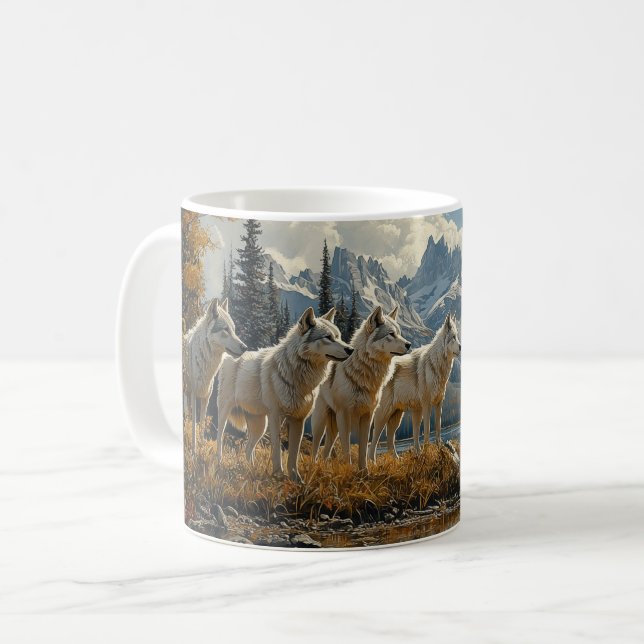 Wolf Pack by the Lake Coffee Mug (Front Left)