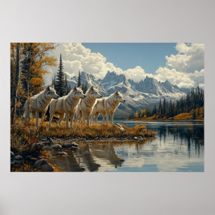 Wolf Pack by the Lake Poster