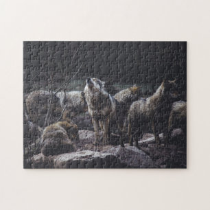 Wolf Pack Forest Grey Wolves Animals Nature View Jigsaw Puzzle