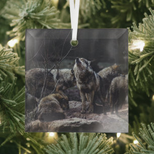 Wolf Pack Glass Tree Decoration
