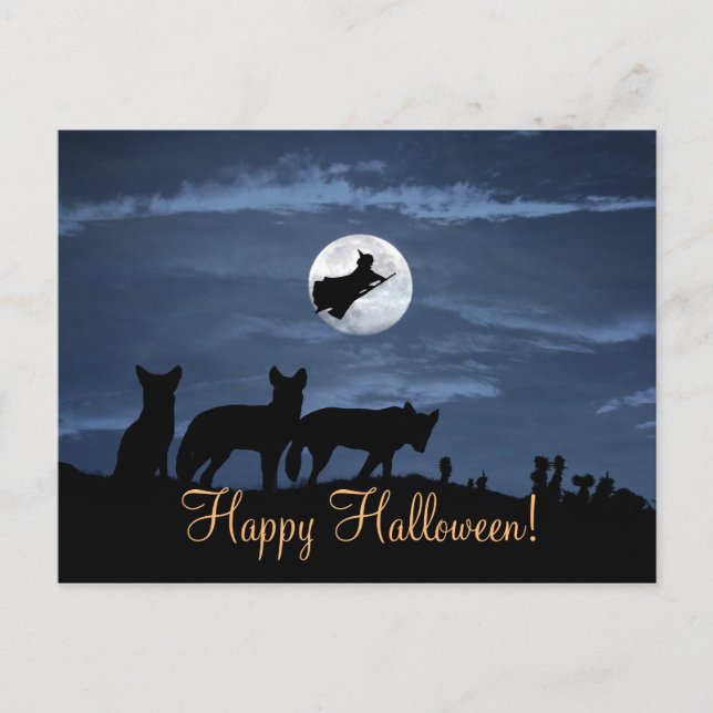 Wolf Pack Happy Halloween Witch Postcard (Front)