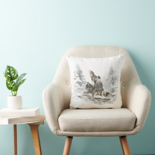 Wolf Pack Howling Winter Song Chorus Animal Art Cushion