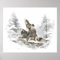 Wolf Pack Howling Winter Song Chorus Animal Art