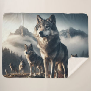 Wolf Pack in Mountains Sherpa Blanket
