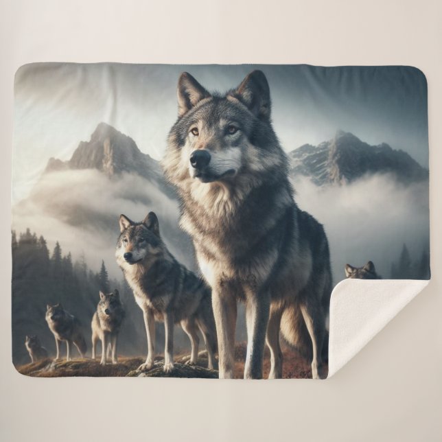 Wolf Pack in Mountains Sherpa Blanket (Front (Horizontal))