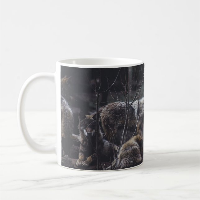 WOLF PACK ON ROCK FORMATION COFFEE MUG (Left)