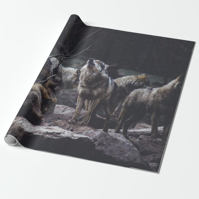 WOLF PACK ON ROCK FORMATION WRAPPING PAPER (Unrolled)