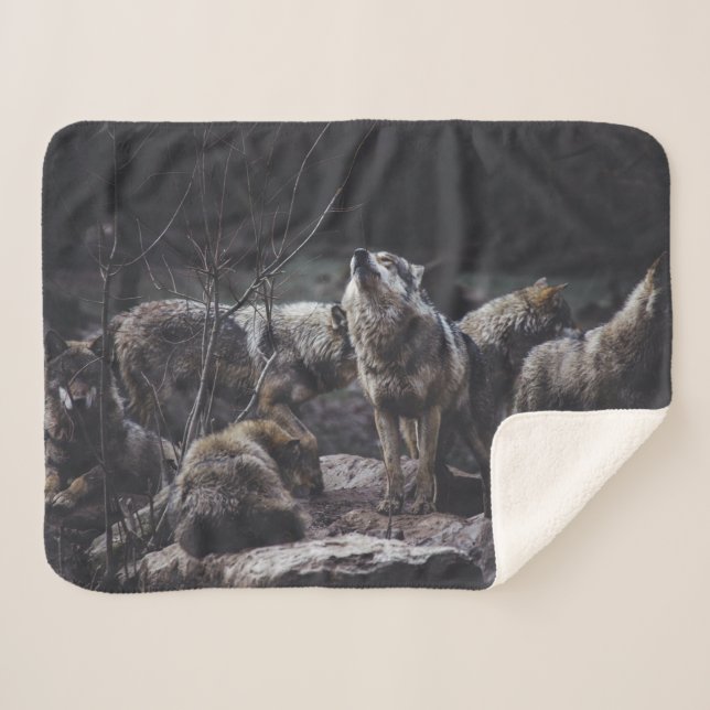 Wolf Pack Sherpa Blanket (Front (Horizontal))