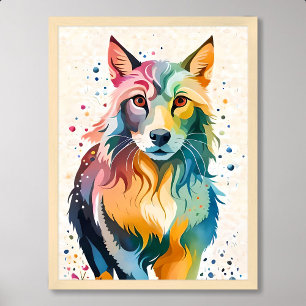 wolf painting cute dog colourful wildlife rainbow poster