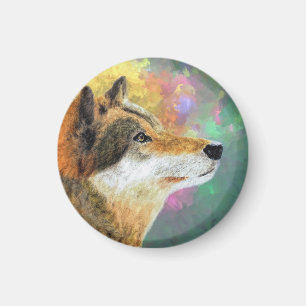 Wolf Painting Magnet, Majestic Wildlife Fridge Magnet