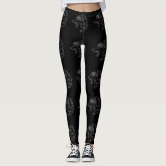 wolf pattern on black background leggings