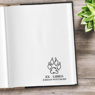 Wolf Paw Print Ex Libris Custom Name Rubber Stamp
