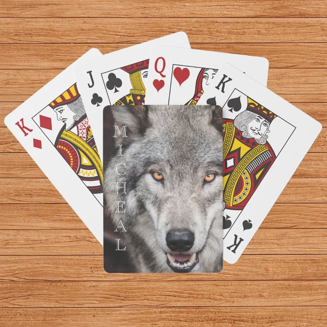 Wolf  Photo  Personalised name   Playing Cards (Creator Uploaded)