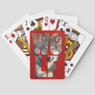 Wolf Photograph Wildlife Nature Red Typography Playing Cards