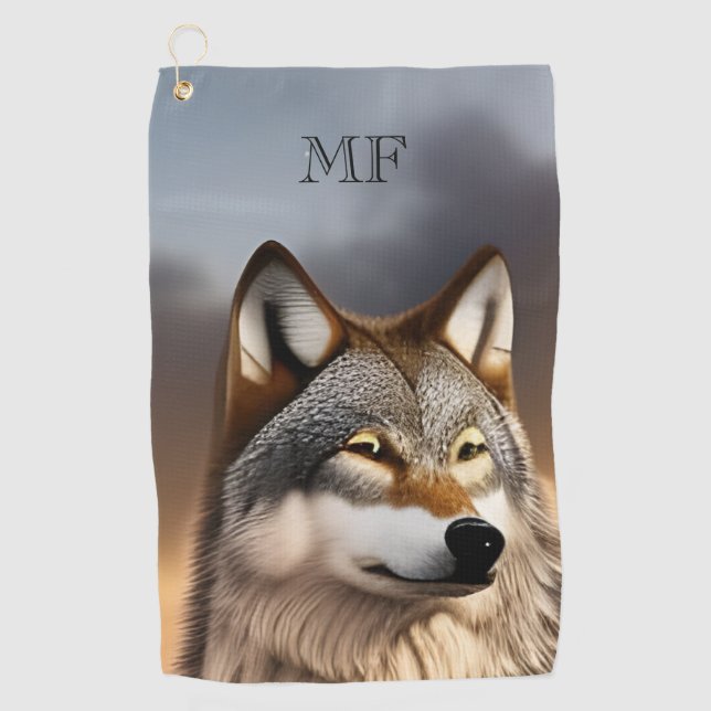 Wolf Picture Monogram Golf Towel (Front)