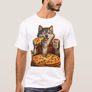 Wolf Pizza Coffee Funny Vintage Cartoon T-Shirt