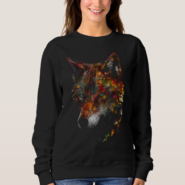 Wolf Polygon  Animal Motif Wolf Sweatshirt (Front)
