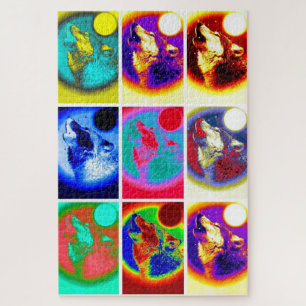 Wolf Pop Art Freedom Blue Night Fullmoon Jigsaw Puzzle