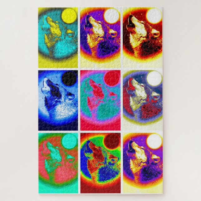 Wolf Pop Art Freedom Blue Night Fullmoon Jigsaw Puzzle (Vertical)