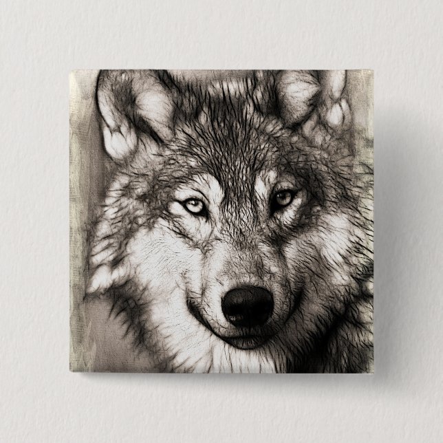 Wolf portrait 15 cm square badge (Front)