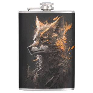 Wolf Portrait Animal Nature Wildlife Art Painting Hip Flask