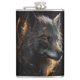 Wolf Portrait Animal Nature Wildlife Dark Painting Hip Flask