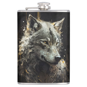 Wolf Portrait Animal Nature Wildlife Dark Painting Hip Flask